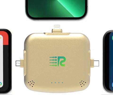 Universe 3 in 1 Portable Charger – 3300mah, 2.4A High-Speed Fast Charging Compatible with iPhone and Android Lightning, Type C, Micro-USB Charges 3 Devices at a Time Pre-Charged RC33 Gold