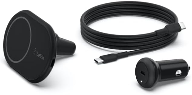 Belkin MagSafe-Compatible Magnetic Wireless Car Charger 10W - BoostCharge Pro Wireless Charger, Magnetic Car Vent Phone Mount for iPhone 16, iPhone 15, 14, & 13 Series, Power Supply Included - Black