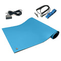 RubberStat Dual Layer ESD Compliant Workstation Rubber Table Mat Kit, Soldering, Cell Phone Repair, with Wrist Strap Set and Ground Cord - 24"x60" Blue