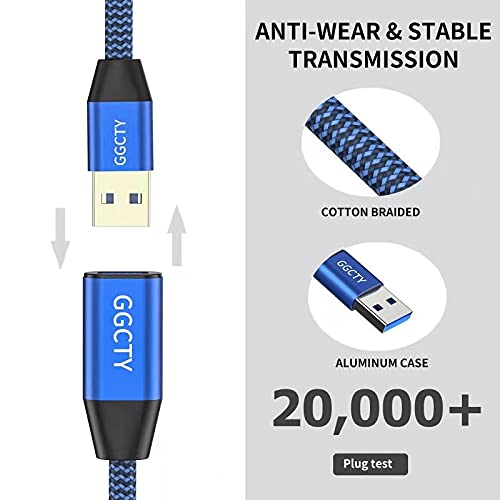 USB 3.0 Extension Cable 10ft,Type A Male to Female Extension Cord Durable Braided Material High Data Transfer Compatible with USB Keyboard,Mouse,Flash Drive, Hard Drive,Printer