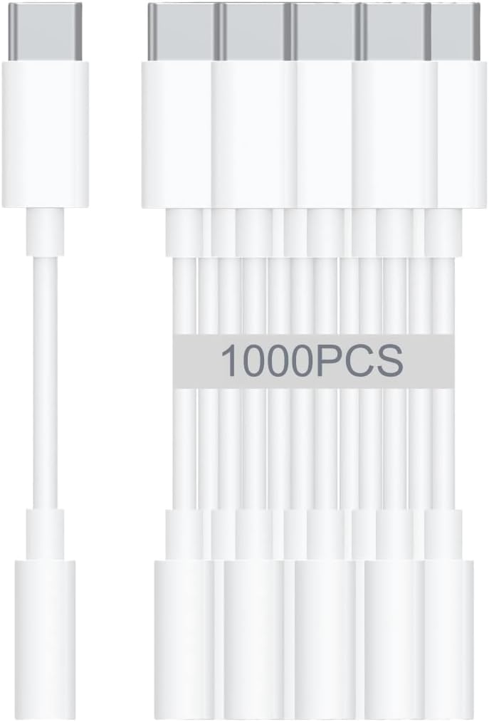 USB-C to 3.5mm Audio Headphone Adapter - HiFi 1000 Pack Compatible with Apple iPhone 16 15 Samsung Galaxy S25 S24 S23 S22 S21 Plus Pro Max Ultra Pixel iPad - Type C to Aux Cord Jack Dongle Adapter
