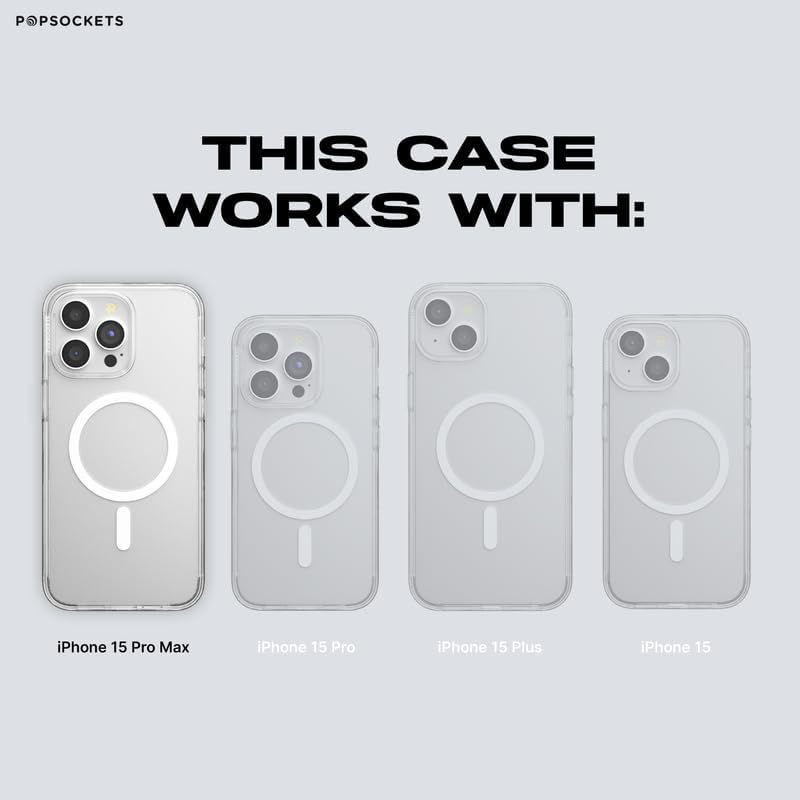 PopSockets iPhone 15 Pro Max Case with Phone Grip and Slide Compatible with MagSafe, Phone Case for iPhone 15 Pro Max, Wireless Charging Compatible - French Navy