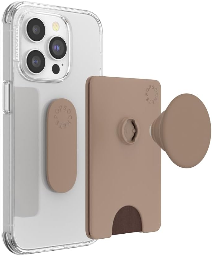PopSockets Phone Wallet with Expanding Kickstand, Phone Card Holder, Cute PopSockets - Latte