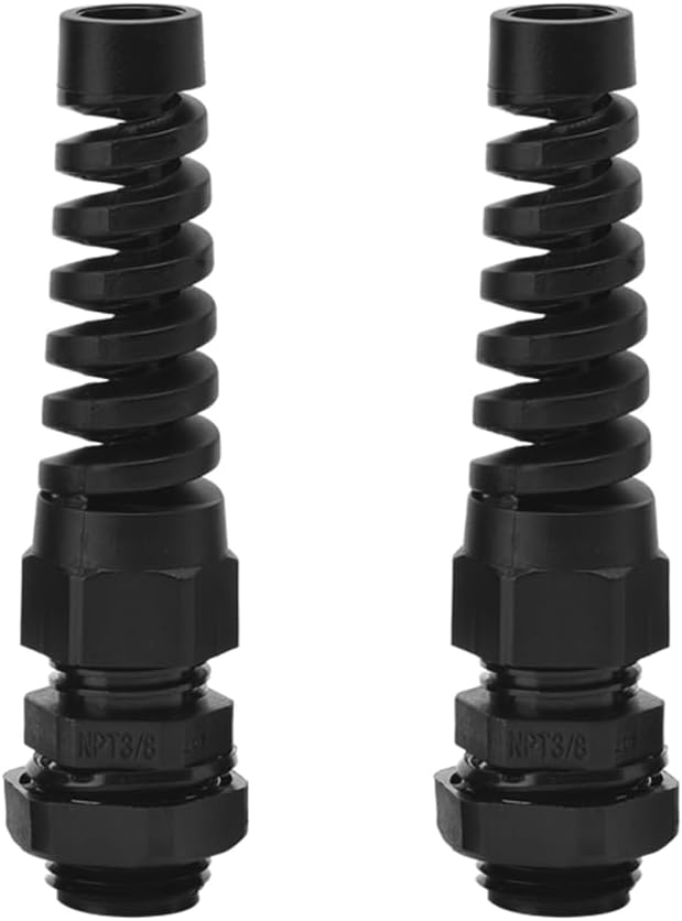 Strain Relief Cord Connector, CGELE 2 Pack NPT 3/8" Waterproof Cable Gland Cord Grip Spiral Adjustable Connector Strain Relief Cord Connectors Joints Nylon with Gaskets