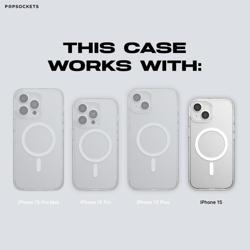 PopSockets iPhone 15 Case with Round Phone Grip Compatible with MagSafe, Phone Case for iPhone 15, Wireless Charging Compatible - Clear