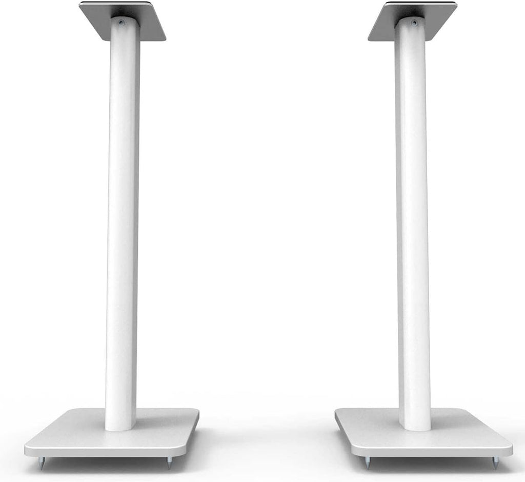 Kanto SP32PLW Universal Speaker Floor Stands for Bookshelf Speakers | 32" Tall | Two Sizes Rotating Top Plate w/Foam Padding | Carpet & Hardwood Feet | Hidden Cables | ¼”-20 Mounting | Pair | White
