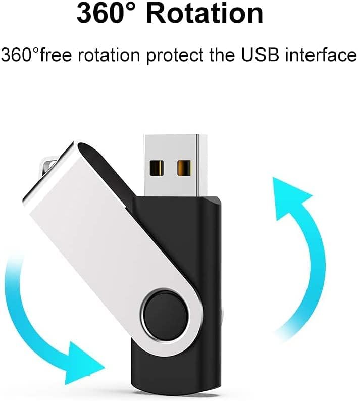 JUANWE 4GB USB Flash Drive 10 Packs，Bulk Thumb Drives Jump Drive with 360°Swivel Shell, Fold Storage USB Stick with Lanyard Hole Portable Pen Drive Mutipack Zip Drive, Black