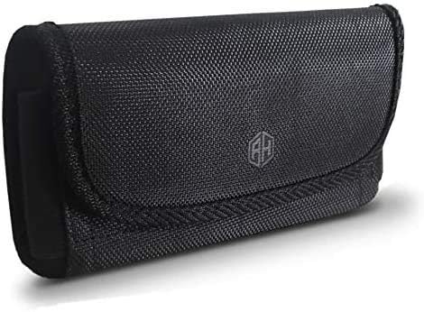 AH Military Grade Nylon Cell Phone Belt Holder for Men Horizontal Pouch Carrying Clip for [iPhone 6 6S 7 8 X XR XS 11 12] iPhone 11 Moto Droid x Holster PRO S8 S9 S7 S20 fits Otterbox or Thick Case