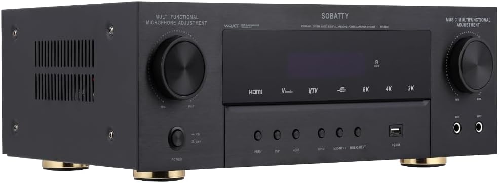 Stereo Receivers, 5.1 Channel Audio Amplifier with Bluetooth,8K Ultra HD, Optical/Coaxial USB, Subwoofer Output & Wireless Mics, Home Theater Amplifier System, for Theater Speakers