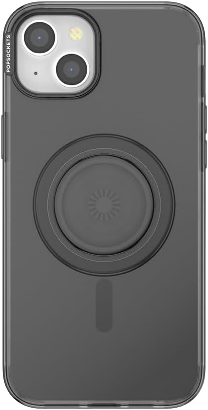 PopSockets iPhone 15 Plus Case with Round Phone Grip Compatible with MagSafe, Phone Case for iPhone 15 Plus, Wireless Charging Compatible - Black Translucent