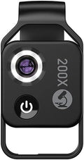 200X Magnification Microscope Lens withCPL Mobile LED Light Micro Pocket Macro Lenses for iPhone Samsung All Smartphones (Black Without CPL)