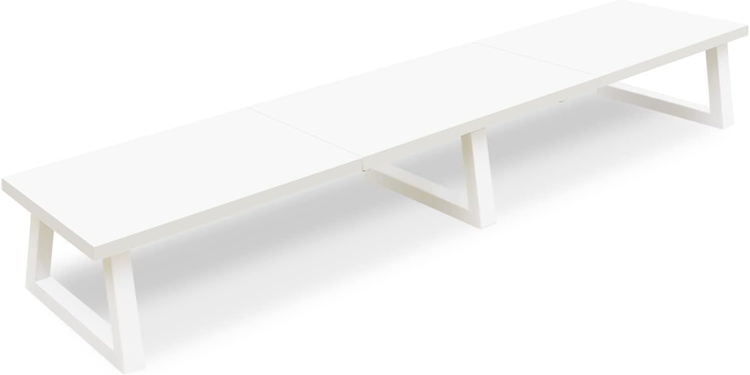 TEAMIX White Dual Monitor Riser for 2 Monitors-42inch, Wood Desktop Dual Stand with Metal Legs, Long Screen/PC/Laptop Storage,Computer Shelf TV Holder Home Office