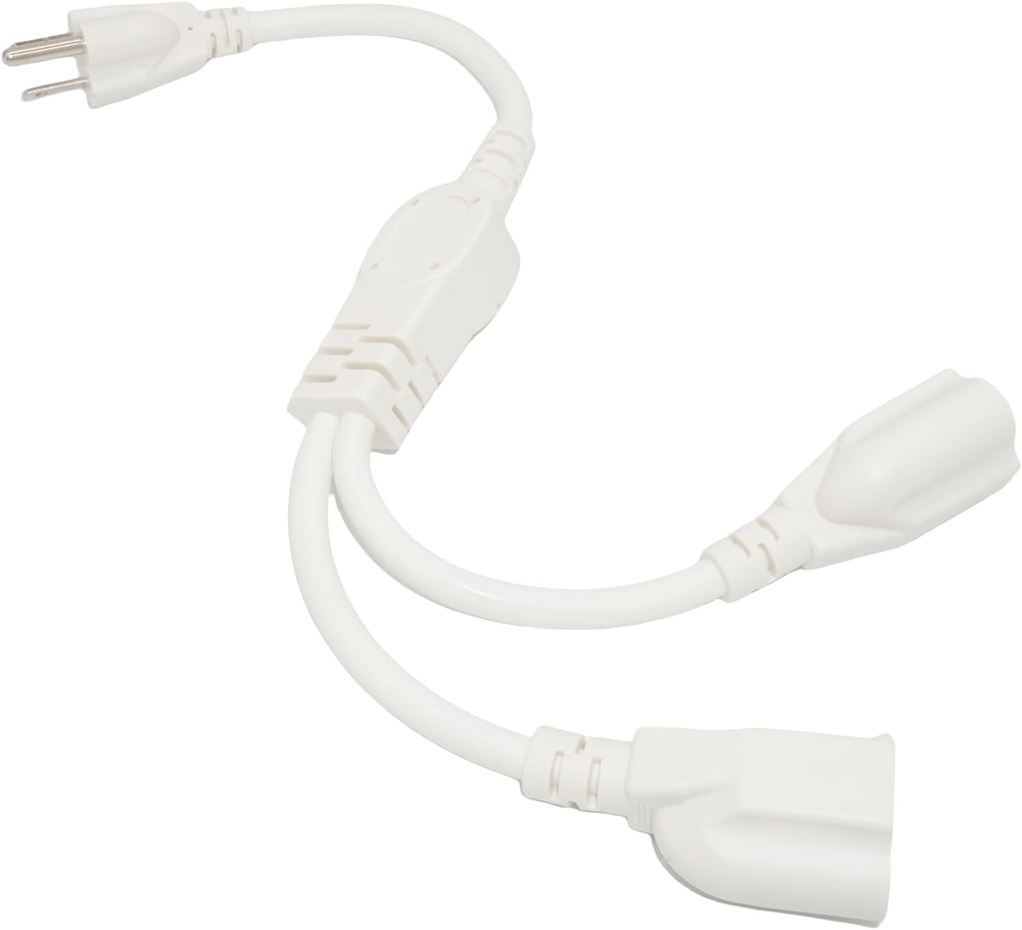 2 Way Power Splitter, 3 Prong 1 to 2 Extension Cord Splitter, 1.4' Short Extension Cord Indoor Cable Strip Outlet Saver, SJT 16AWG for Halloween Lights, Christmas Decorations, Computer, White, 1.4FT
