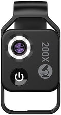 200X Magnification Microscope Lens withCPL Mobile LED Light Micro Pocket Macro Lenses for iPhone Samsung All Smartphones (Black with CPL)