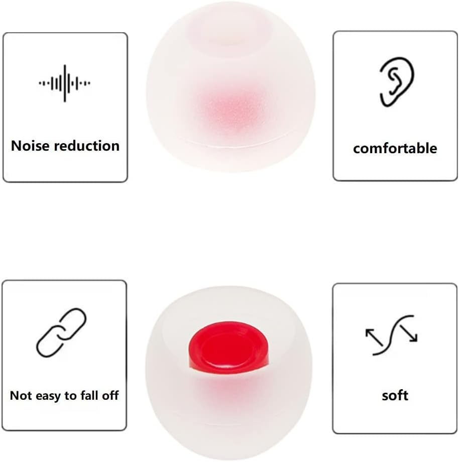 Silicone Earbud Tips - Soft & Comfortable Earphone Cushions, 18 Pairs (S/M/L) - White & Red, Fits 3.8mm-5.5mm Inner Hole, Compatible with Most in-Ear Headphones