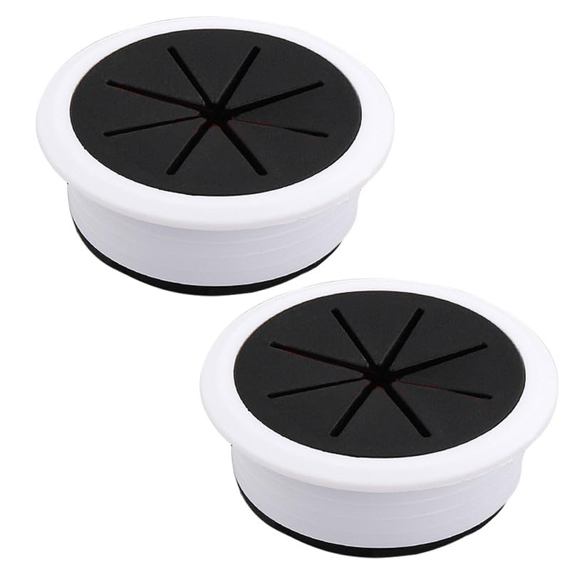 2 Pcs Desk Grommet 2-1/16" / 53 mm, Desk Hole Cover for Cables Black and White, Cable Grommet ABS Plastic, Desk Hole Grommet for Home & Office Pc, Detachable Cable Cord Organizer