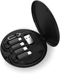 Multifunctional Data Cable Conversion Head Portable Storage Box, Multi-Type Charging Line Convertor USB Type C Adapter Tool Contains Sim Card Slot Tray Eject Pin, Phone Holder (Black)