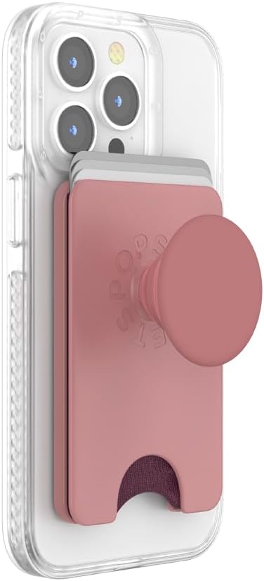 PopSockets Phone Wallet with Expanding Grip and Adapter Ring for MagSafe, Phone Card Holder, Wireless Charging Compatible, Wallet Compatible with MagSafe - Clay