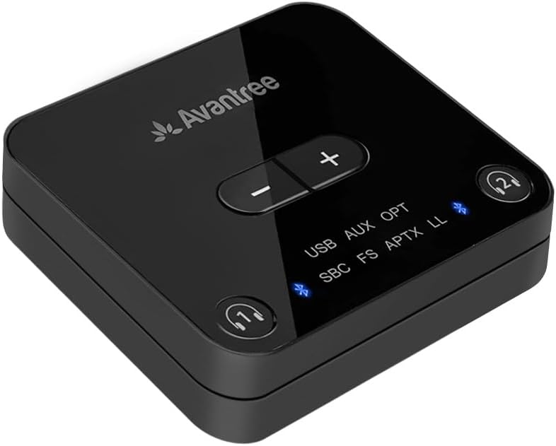Avantree Audikast Plus – Bluetooth Audio Transmitter for TV with Optical & AUX Audio Out, Wireless Adapter for Headphones, 100ft Range, Dual Link, Volume Control