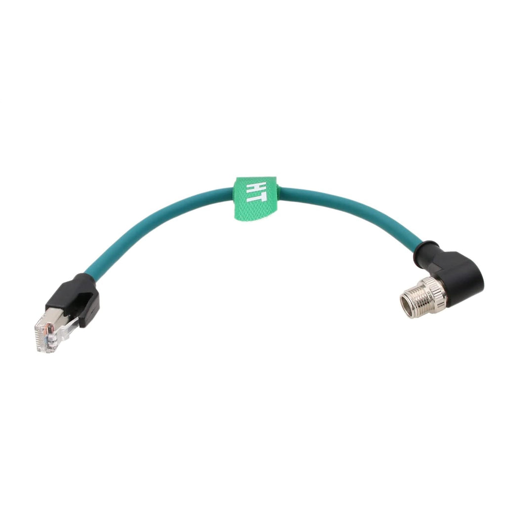 Ethernet Right Angle M12 8 Pin X-Coded RJ45 CAT-7e GigE High Speed Cable for Cognex Baumer Camera Sensor Switcher Router PLC 30cm
