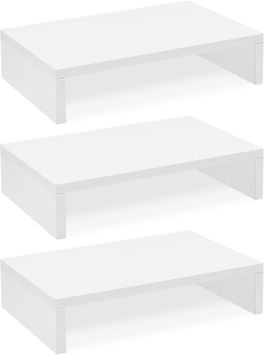 TEAMIX Monitor Stand Riser-3 Packs,Wood 3 Tiers Adjustable Monitor Stand Dual Monitor Riser for 2 Monitors/Laptop/PC Computer Stand for Desk (White, 3 PCS)