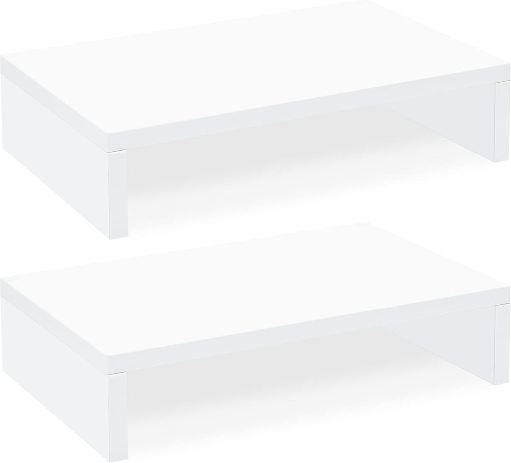 TEAMIX White Monitor Stand Riser - 2 Pack, Wood 2 Tier Adjustable Dual Monitor Riser for Laptop/PC Computer Stand for Desk