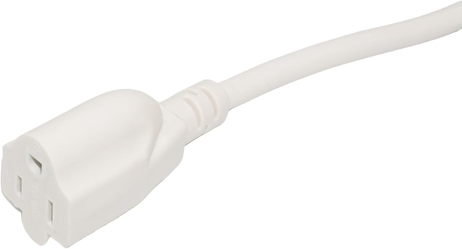 2 Way Power Splitter, 3 Prong 1 to 2 Extension Cord Splitter, 1.4' Short Extension Cord Indoor Cable Strip Outlet Saver, SJT 16AWG for Halloween Lights, Christmas Decorations, Computer, White, 1.4FT