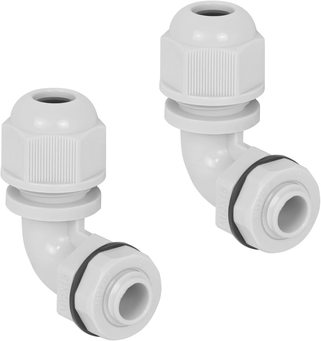 LeMotech M12 Cable Gland, 90 Degree Adjustable 4-8mm Strain Relief, Cord Connectors Nylon Joints with Gaskets, 2 Pcs, Grey
