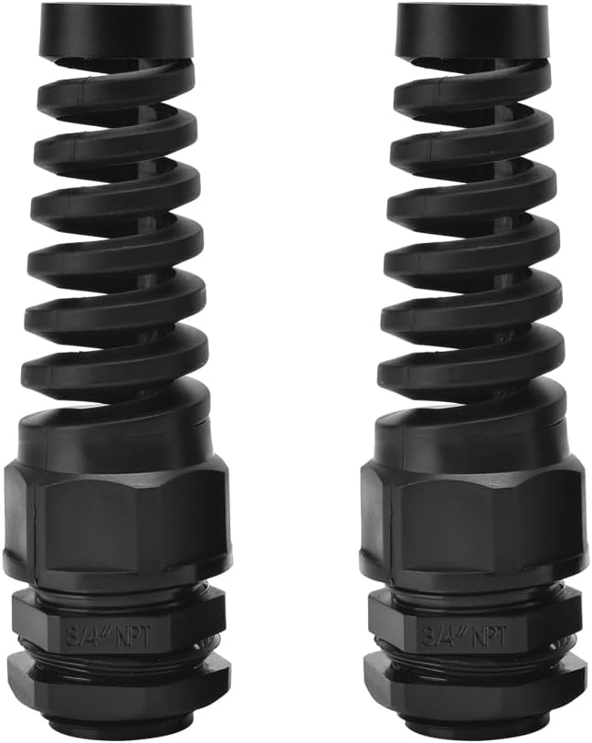 Strain Relief Cord Connector, CGELE 2 Pack NPT 3/4" Waterproof Cable Gland Cord Grip Spiral Adjustable Connector Strain Relief Cord Connectors Joints Nylon with Gaskets