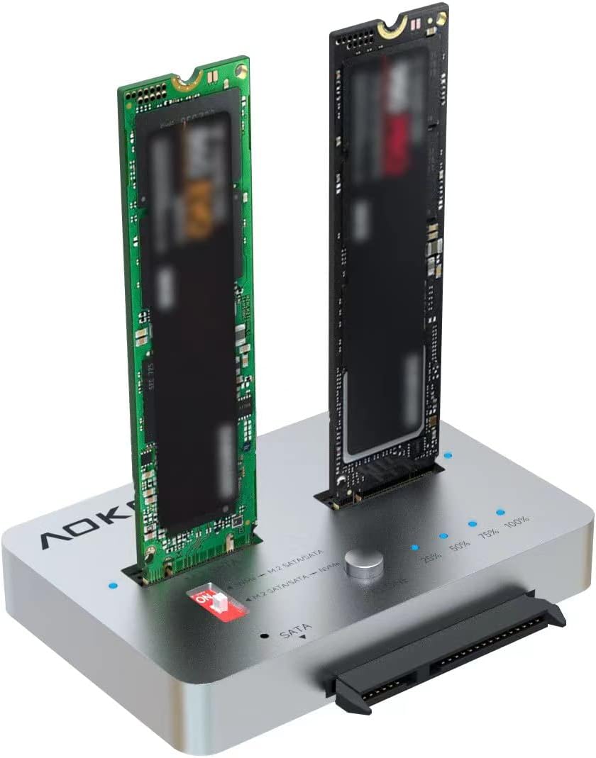AOKO M.2 NVMe to M.2 SATA and 2.5”/3.5” SSD/HDD Clone Docking Station, USB-C 10Gbps Hard Drive Reader & Two-Way Offline Cloning Dock for M.2 SATA NVMe SSD +2.5/3.5 SATA Hard Drive Duplicator