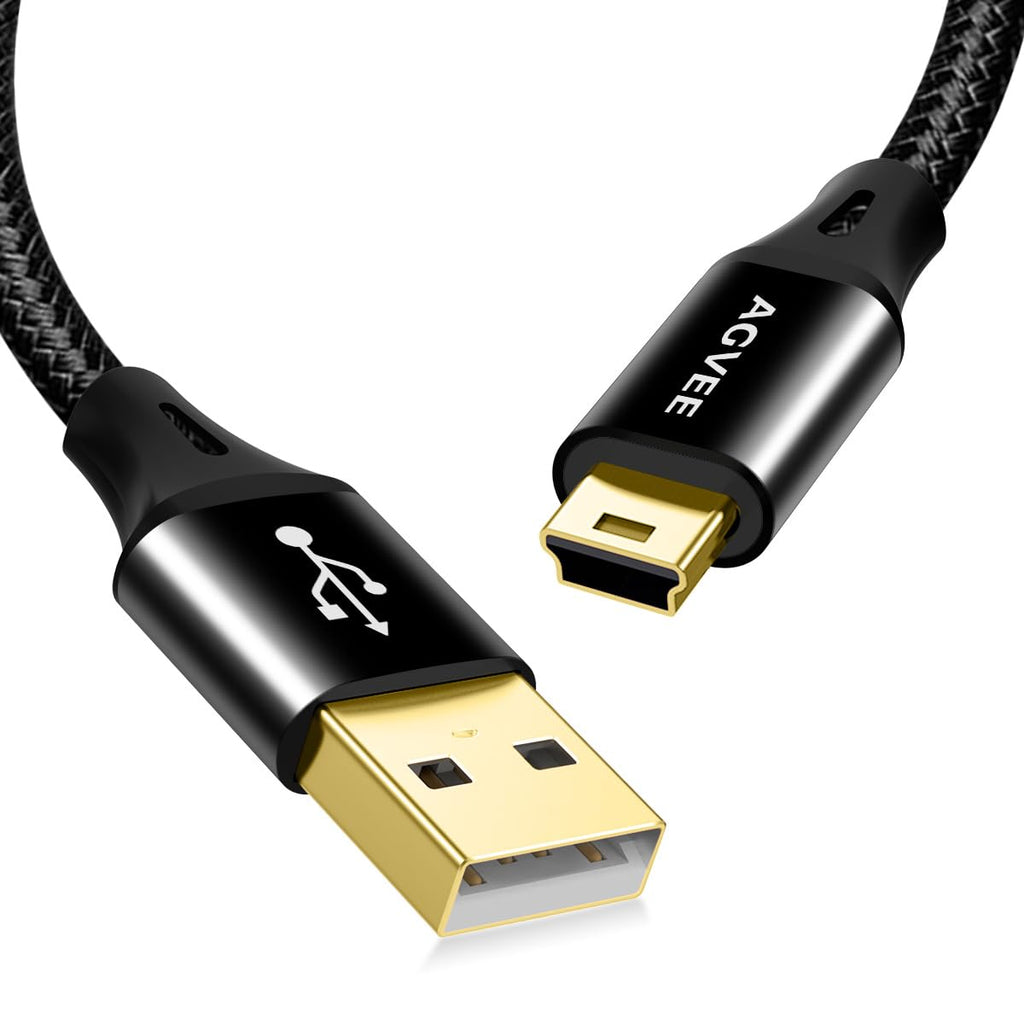 AGVEE 10ft Mini USB Cable, Braided Durable USB-A to Mini-B Charger Charging Cord for TI-84, Garmin GPS, Go-Pro Hero 4 3 2 HD, PS3 Controller, Canon Camera, Blue Yeti Microphone, Black