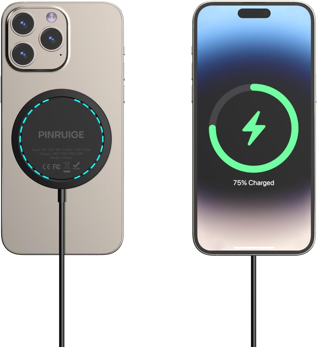 Magnetic Wireless Charger for iPhone 15W Wireless Charger Fast Mag Safe Wireless Charging Stand Pad Compatible for iPhone 16/16 Pro/Pro Max/15/14/13/12/Pro with Wall Charger with AC Adapter Black