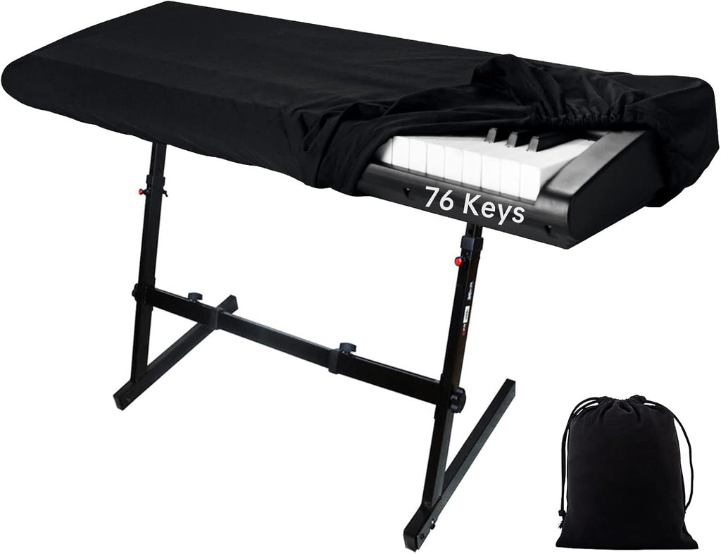 76 Keys Piano Keyboard Cover, Stretchy Music Dirt Proof Electronic Keyboard Cover With Durable Elastic & Cord Lock Must Have Piano Accessories, Black