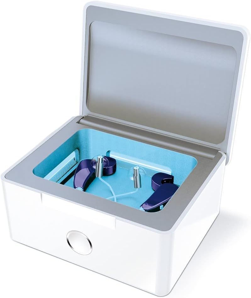 PerfectDry LUX | World's Fastest Hearing Aid Dryer, Dehumidifier Accessory | UV-C Ultraviolet Light Box Kit | Removes Sweat & Moisture from Hearing Aids, Airpods, Wireless Earbuds, Ear Amplifiers