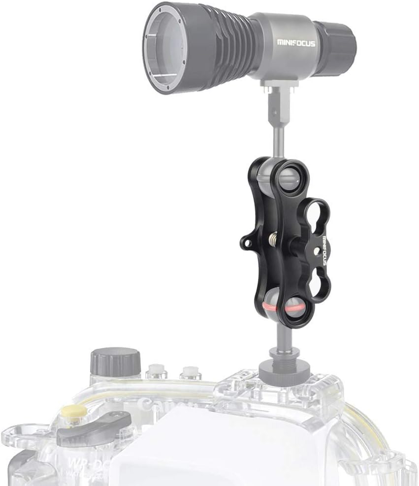 MINIFOCUS 1" Long Ball Clamp Dual Holder Mount for Underwater Photography Diving Light System, Compatible for GoPro Action Camera Flashlight Arms System(2 PCS)
