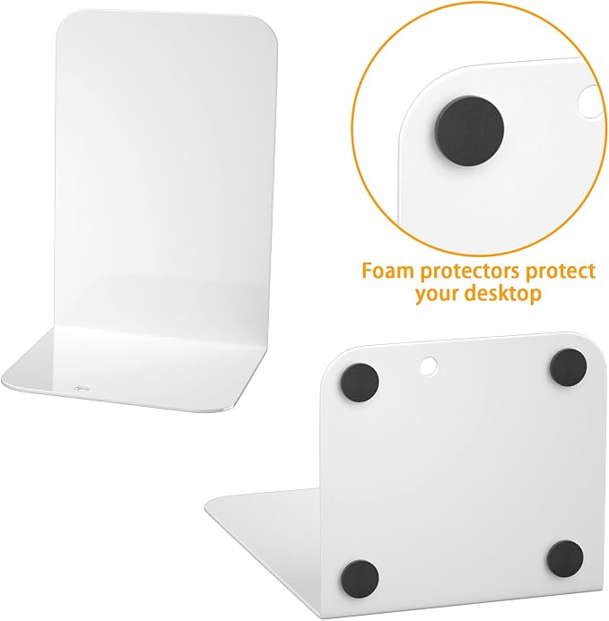 VFINE White Bookends 2 Pair, Metal Shelf Book Ends, Bookends - Image 4