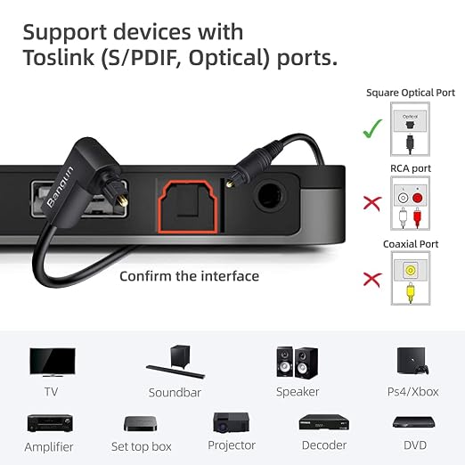 90 Degree Toslink Optical Audio Cable 4ft, Slim S/PDIF Digital 360 Degree Right - Image 5