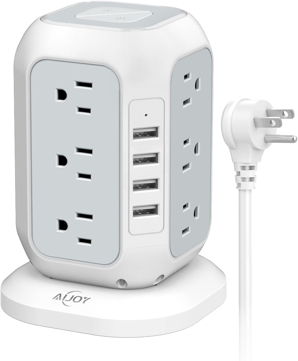 Power Strip Tower with USB Ports-AiJoy Surge Protector with 12 AC Outlet and 4 USB Ports, 10 Feet Extension Cord, USB Charging Station with Overload Protection, Office Desk Supplies, Dorm Essentials