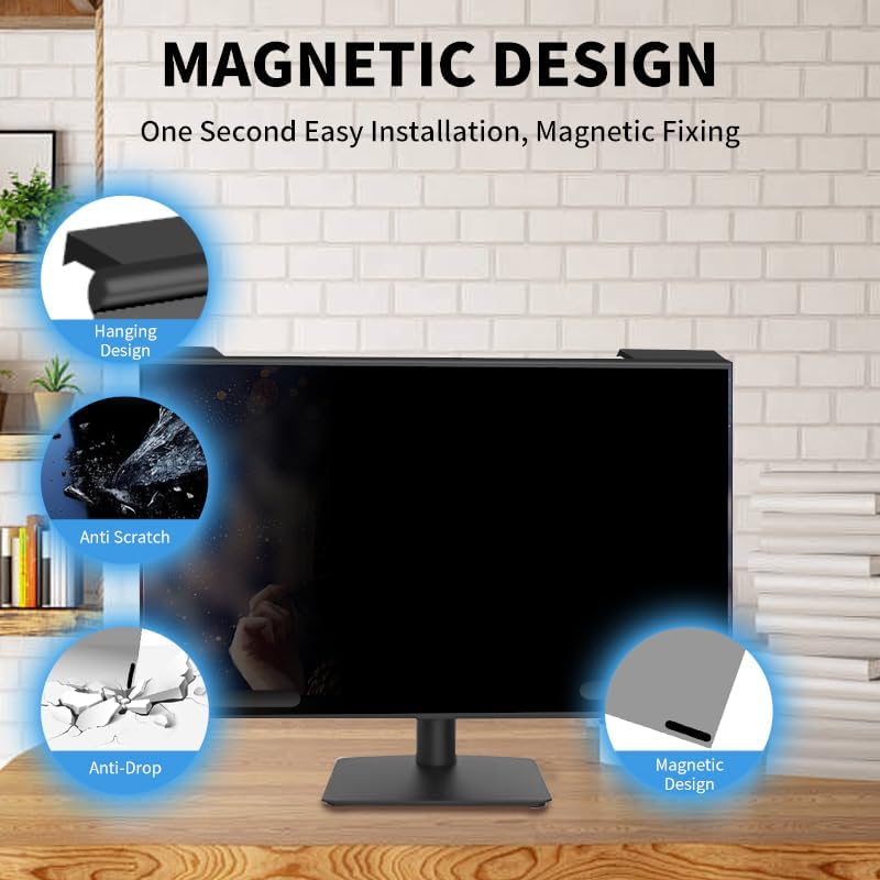 Magnetic Hanging Computer Privacy Screen Filter for 20 Inch, Removable Aluminum Alloy Privacy Shield for 16:9 Widescreen Monitor, Eye Protection Blue Light Filter