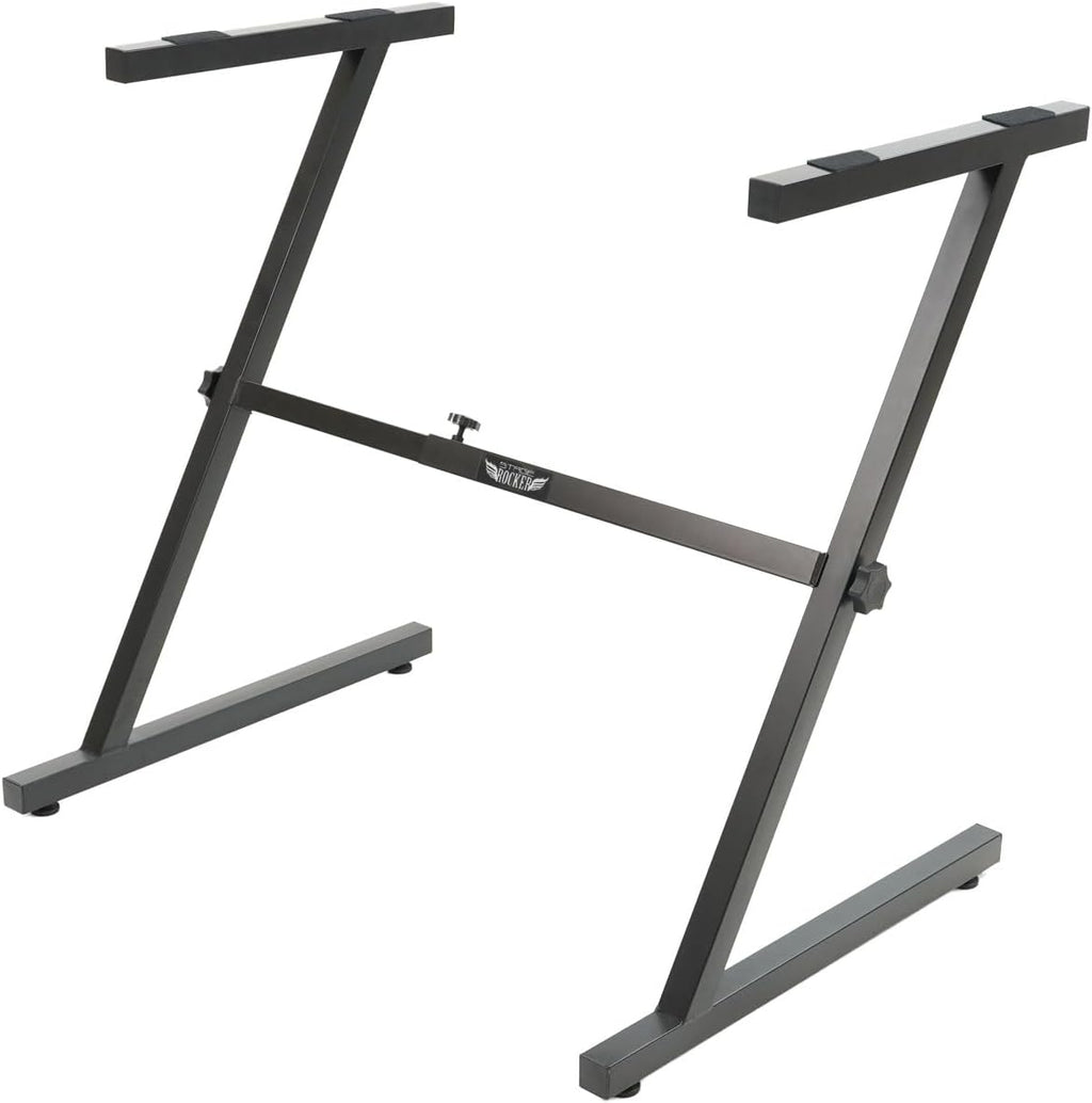 Stage Rocker Z-Style Keyboard Stand, Adjustable Width for 61/88 Key Keyboards, Sturdy & Durable Digital Piano Stand, Easy Storage, Sleek Black.