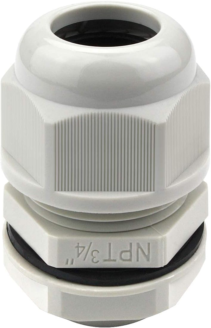 XHF 5 Pcs 3/4" IP68 Strain Relief Nylon Cord Grip Waterproof NPT Cable Glands Adjustable UL Listed and RoHS Compliant (Grey)