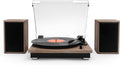 Victrola Montauk Vinyl Record Player, 3-Speed Belt Driven Turntable with Stereo Bluetooth Speaker Pair, RCA Output and 3.5mm Headphone Jack, Removable Dust Cover, Farmhouse Walnut Finish