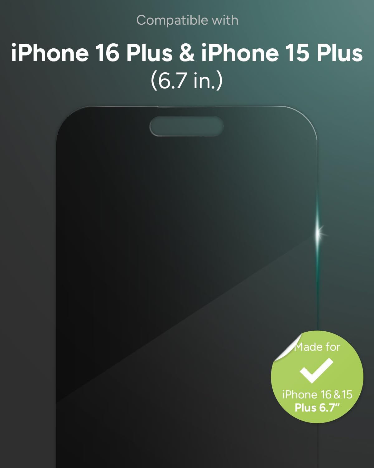 ZAGG Glass Elite Privacy Screen Protector for iPhone 16 Plus / 15 Plus - 2-Way Privacy Filter, Ultra-Strong Tempered Glass, 5X Stronger, InvisibleShield, Smudge-Free, Easy Install, Recycled Content