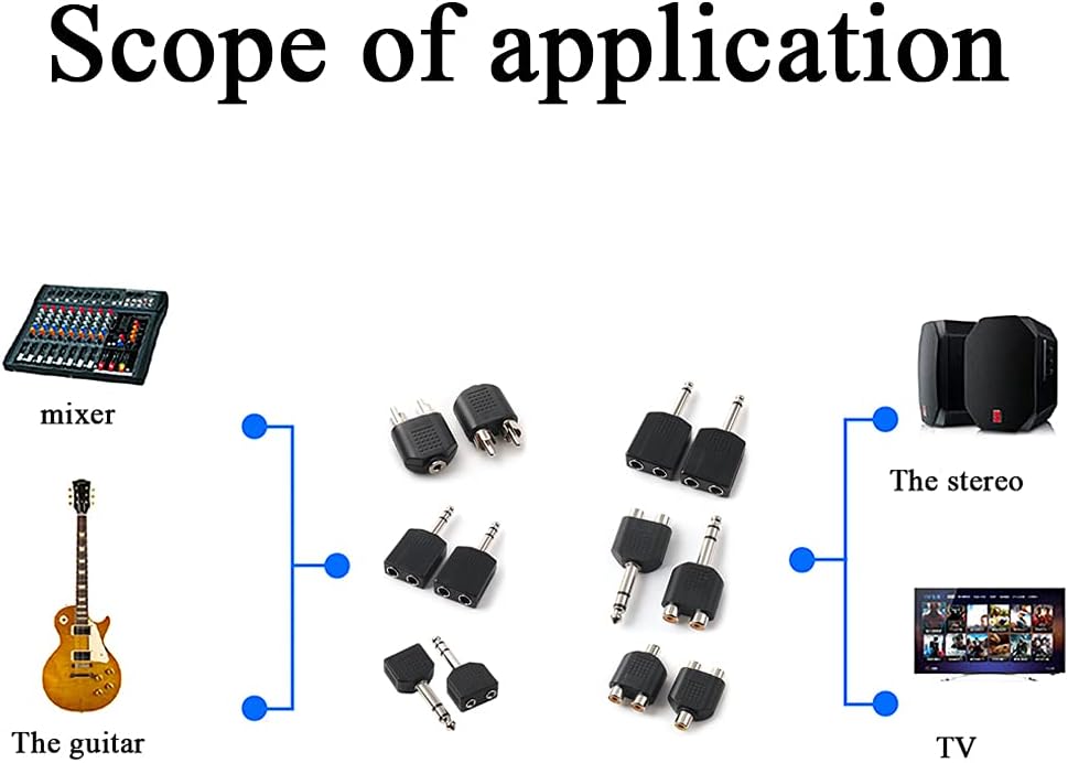 Hahiyo 3 M-2x6.35 RCA F-TRS Stereo Plug Interconnect Audio One Male 6.35mm(1/4 inch) and Two Females 3mm(1/8Inch) Adapter Splitter Good Signal Sound Snap Tight Not Wobble for Guitar Black 2pcs