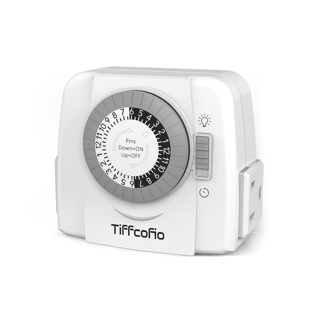 TiFFCOFiO Indoor Mechanical Light Timer, 3 Prong Plug in Timer Switch, 2 Grounded Outlets for Lamps Indoor, ETL Listed,15A/1875W
