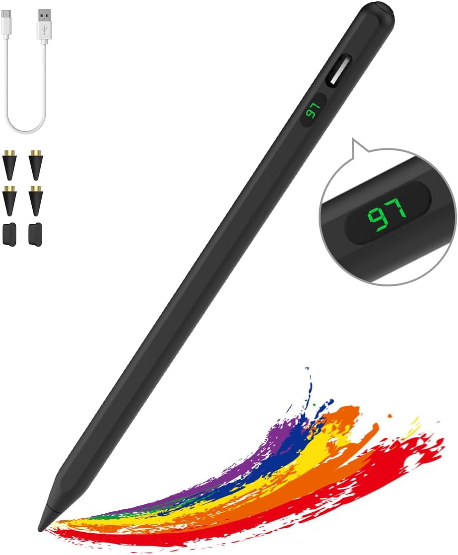 Moko Stylus Pens for Touch Screens, Fast Charge Stylus Pen for Apple iPad/iPhone/Samsung/Lenovo/iOS/Android Tablets&Smart Phone Universal Stylus Capacitive Screen Pencil with Power Display, Black