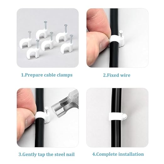 HS Cable Clips 8mm with Steel Nail 200 Pieces Black，Ethernet Management U - Image 4