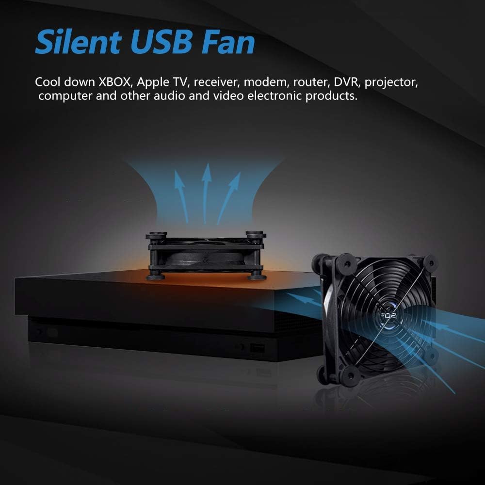 USB Dual 120mm Quiet Fan, 5V USB Portable Cooling Fan for Flat Panel TV Receiver Router DVR PlayStation Xbox Computer Cabinet Cooler