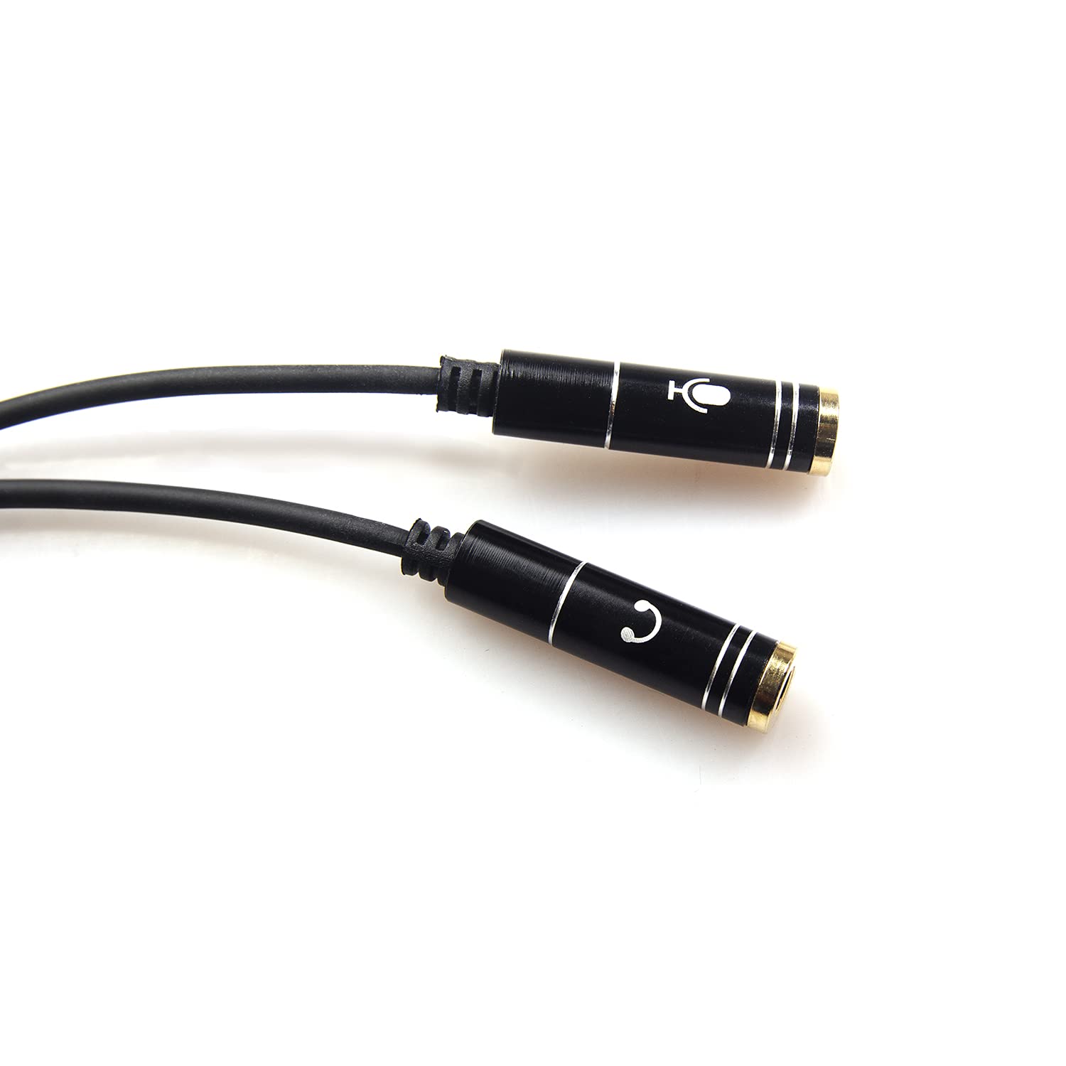 REXUS Black 3.5mm Y Splitter Stereo Audio Cable 4-Pole Male to 2 Female for Headphone, Headset Splitter Adapter Extension Aux Cable, Compatible MobilePhone and New Version Laptop(M22F35H)