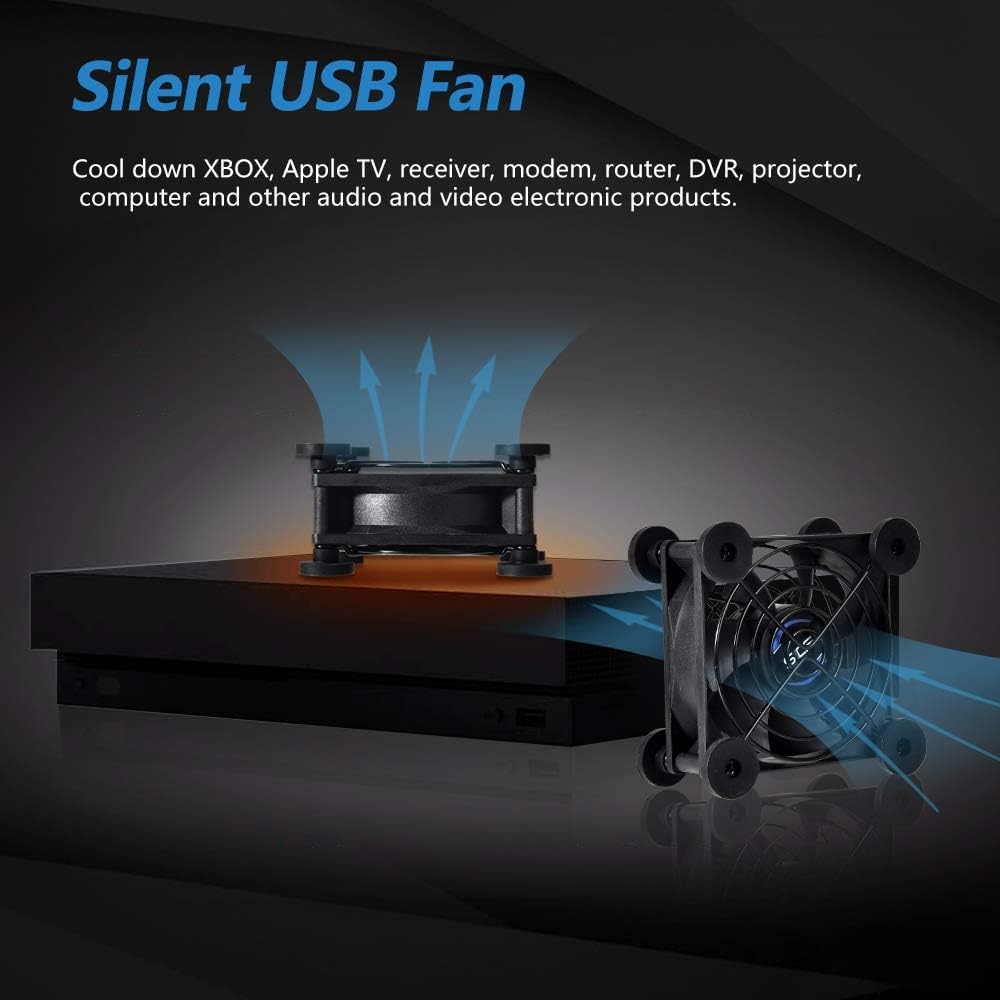 Dual 80mm USB Speed Control Fan, 5V Portable Cooling Fan for Flat-Screen TV Receiver Router DVR PlayStation Xbox Computer Cabinet Cooler